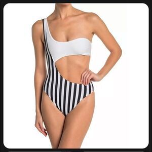 KENDALL AND KYLIE Asymmetrical Stripe One-Piece Swimsuit Size S NWT